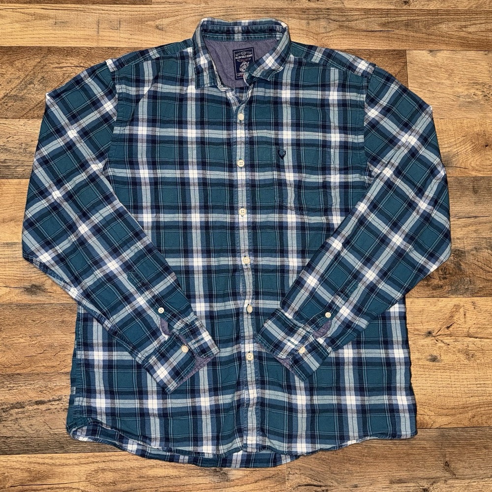 Allen Solly Shirt Men's Sz 42 Plaid Button Up Long Sleeve Blue